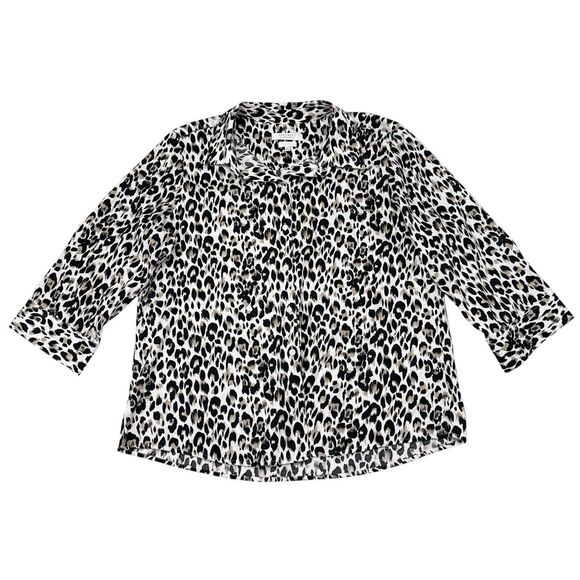 Foxcroft Top Womens Plus Size 20 Shaped Leopard Print Button Front Wrinkle Free - Picture 1 of 9
